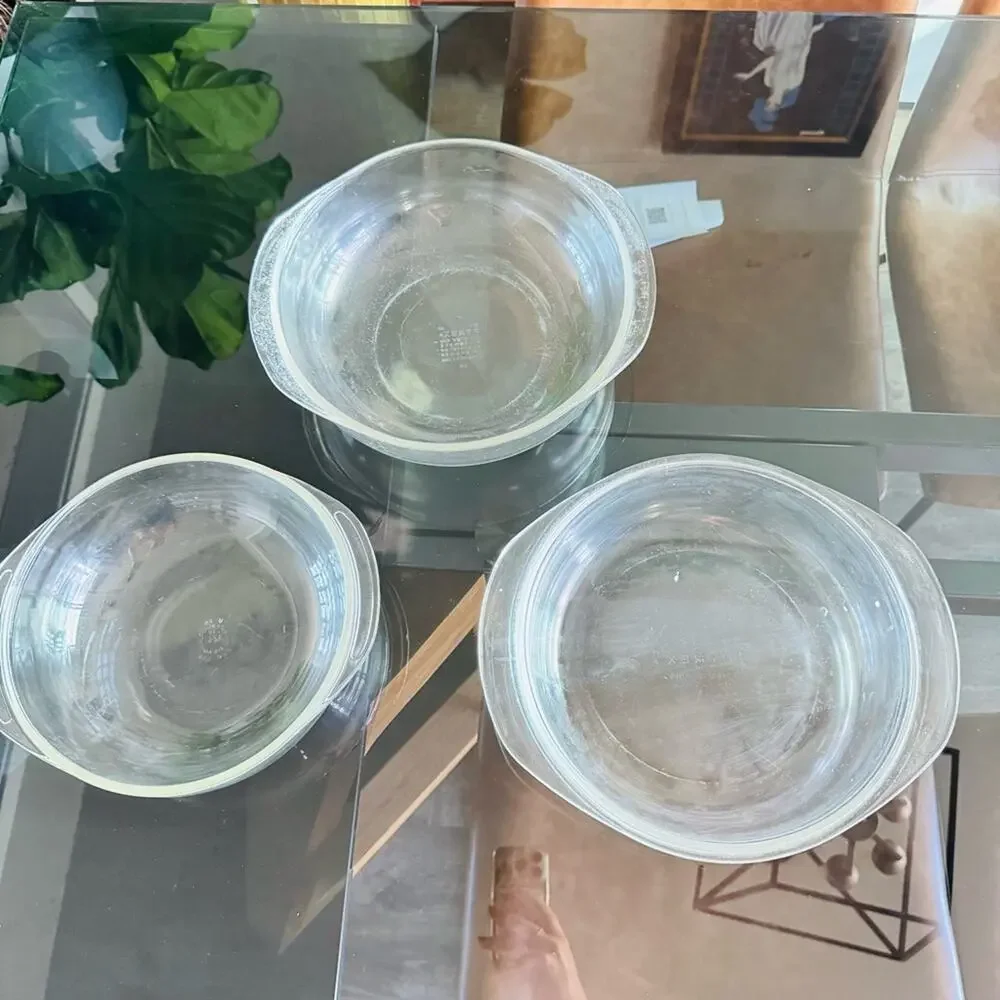 3 VINTAGE PYREX Clear Glass Casserole Mixing Bowl Baking Dish Cookware USA